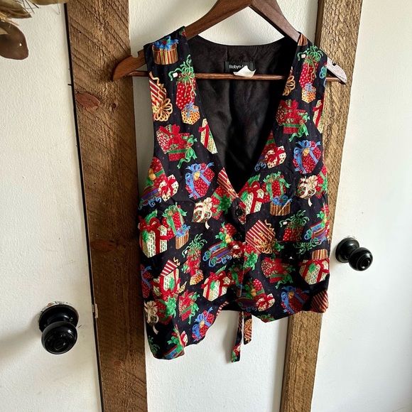 VTG 90s Retro Vibrant Christmas Festive Presents Vest Women’s Medium Made in USA - Picture 4 of 11